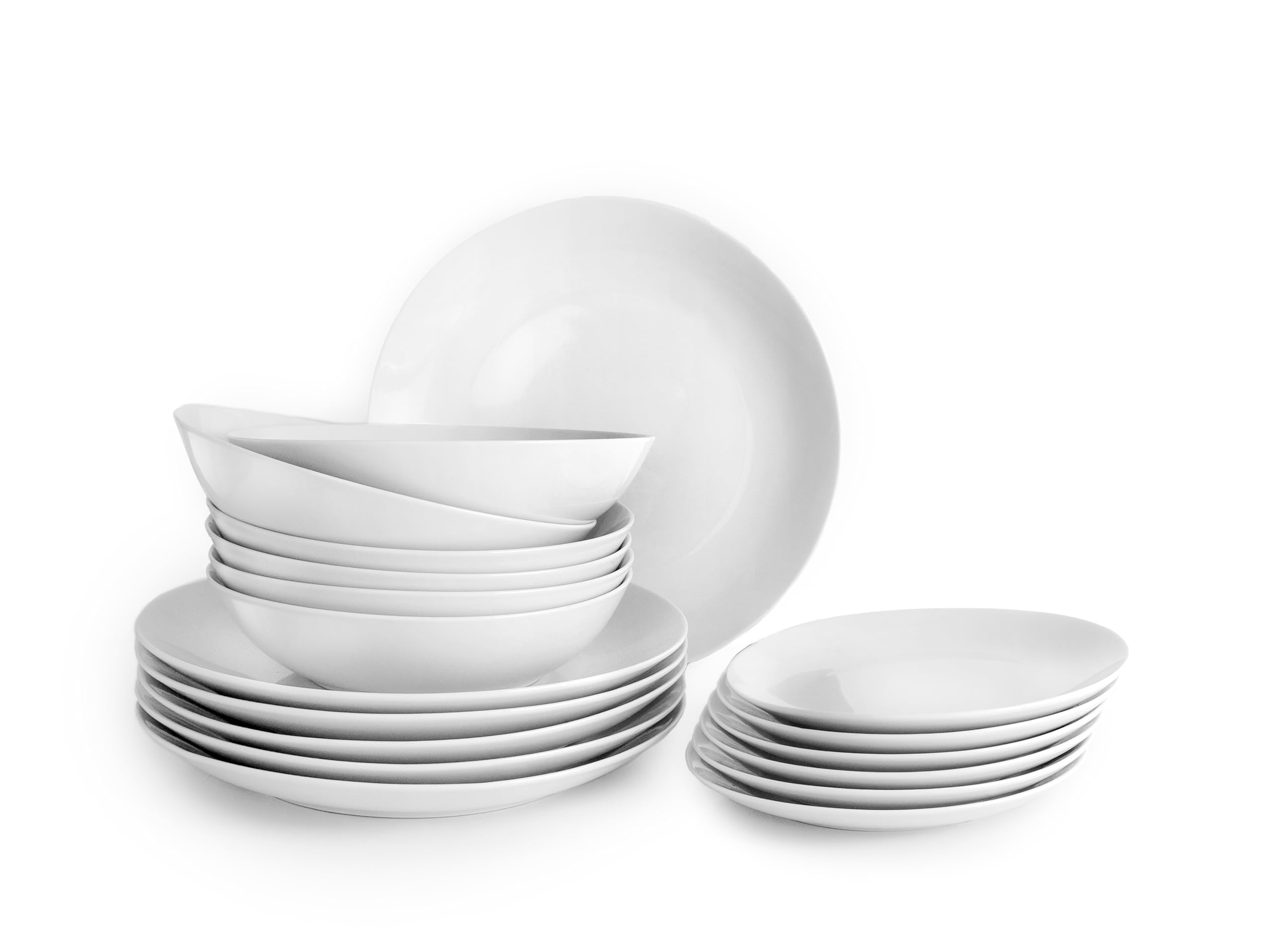 IBILI - 18 Piece Bologna White Dinnerware, Porcelain Plates for 6 People