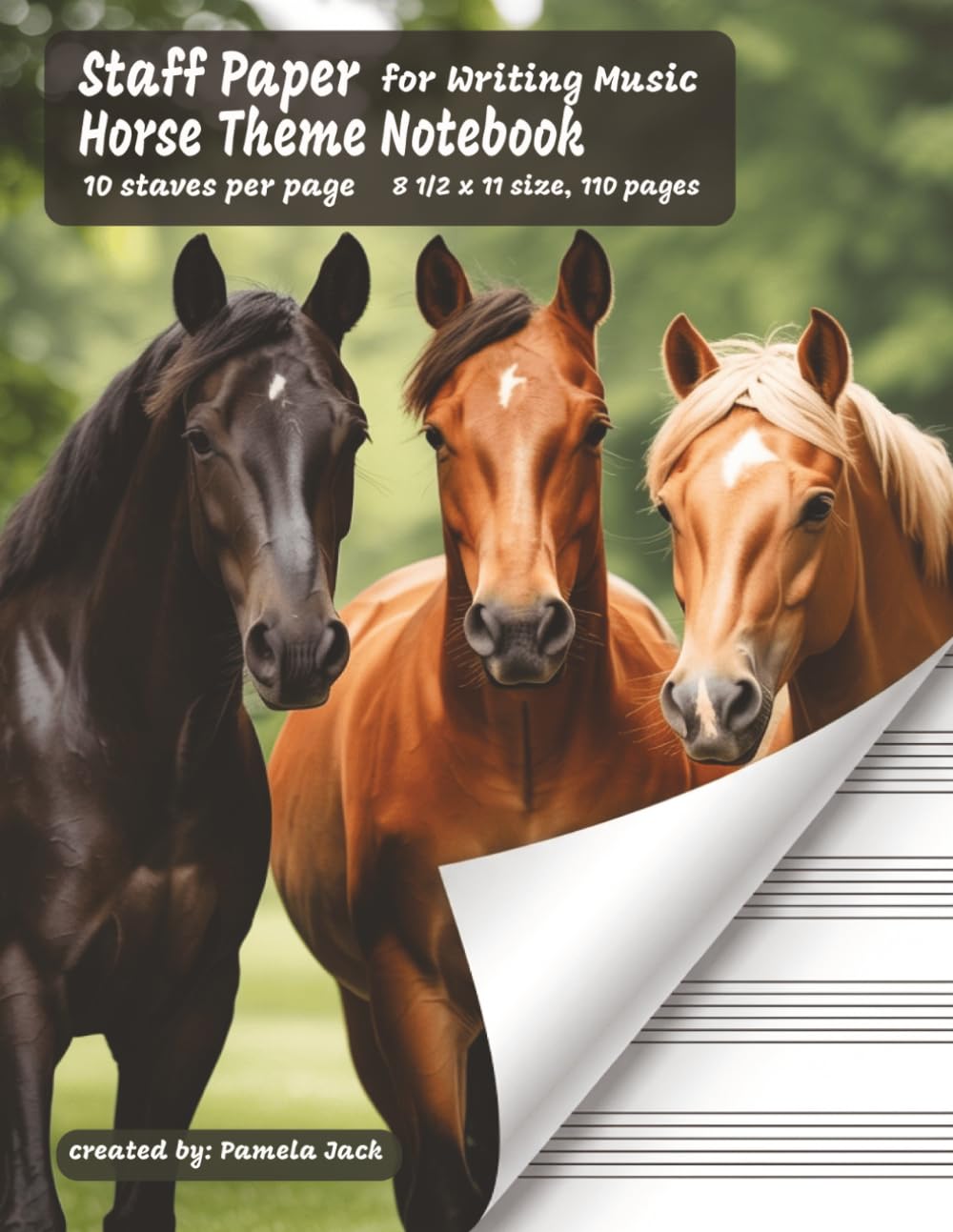 Staff Paper for Writing Music Horse Theme Notebook: Horse-Themed Staff Paper Notebook with 10 Staves Per Page, Music Writing Guide, and Notation Reference for Students, Teachers, and Composers