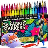 ARTISTRO 36 Dual-Tip Fabric Markers - Fabric Decorating Kit - Permanent for Clothes - No Bleed Pens for T-Shirts, Bags, Textile, Canvas, and More (Brush Tip and Fine Tip)