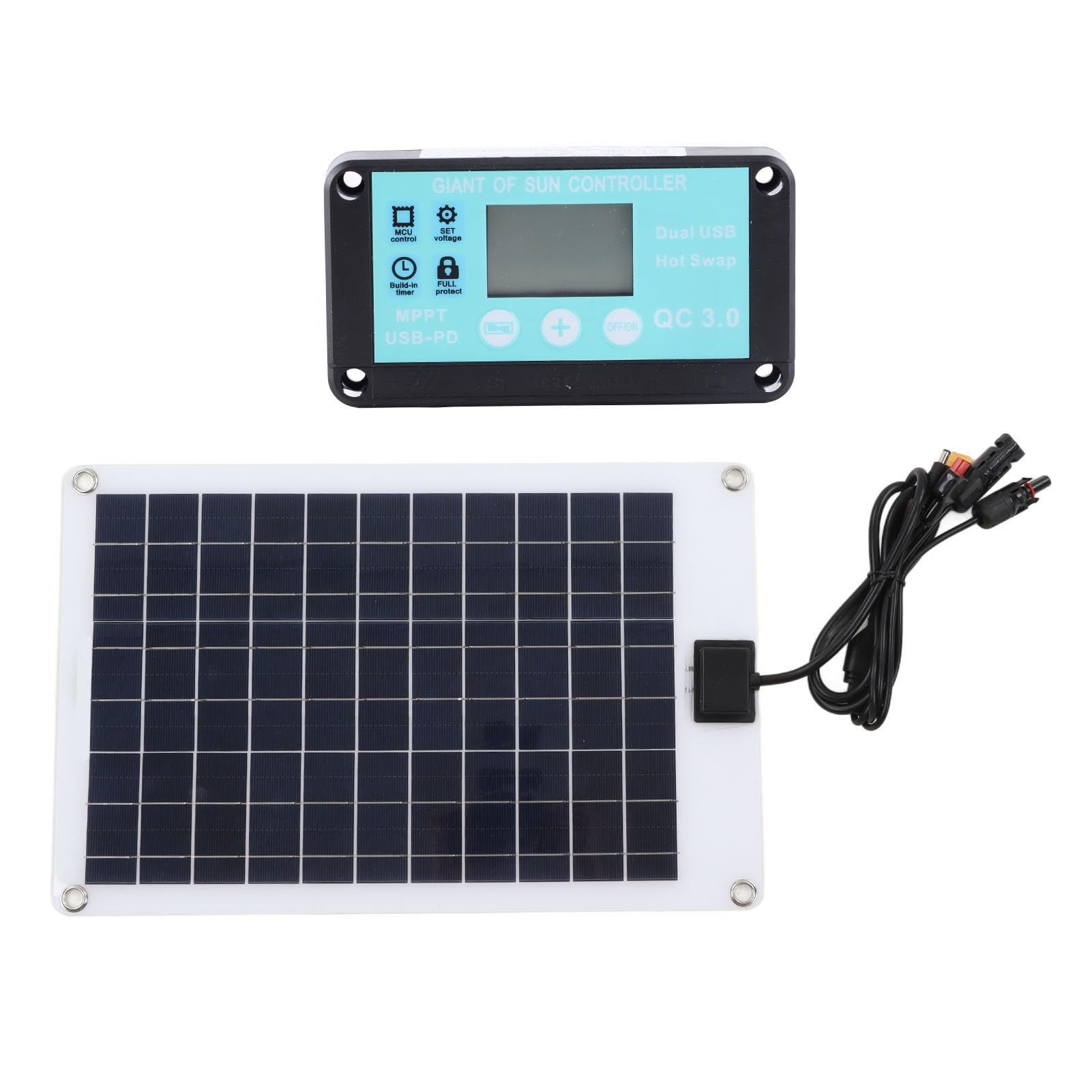 Panneau Solaire Monocristallin 50 W avec Contrôleur MPPT 100 A intégré pour Batteries 12 V – Compatible avec les Voitures, Camping-cars, Bateaux, VTT et Systèmes Hors Réseau – Connecteurs