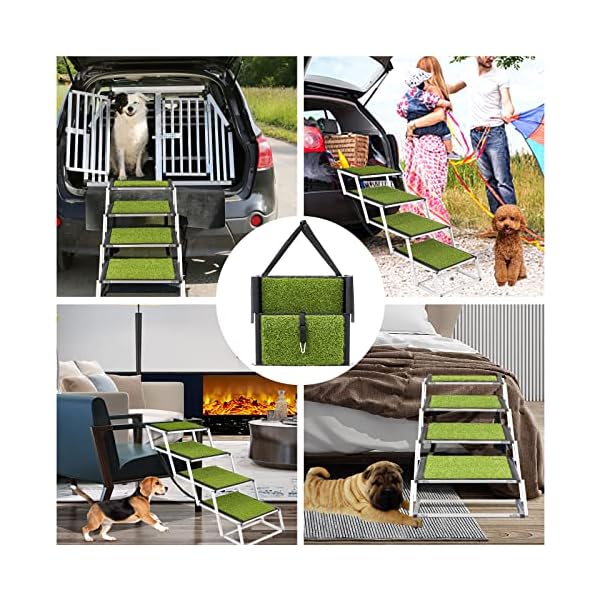 Upgraded Dog Car Stairs with Artificial Grass