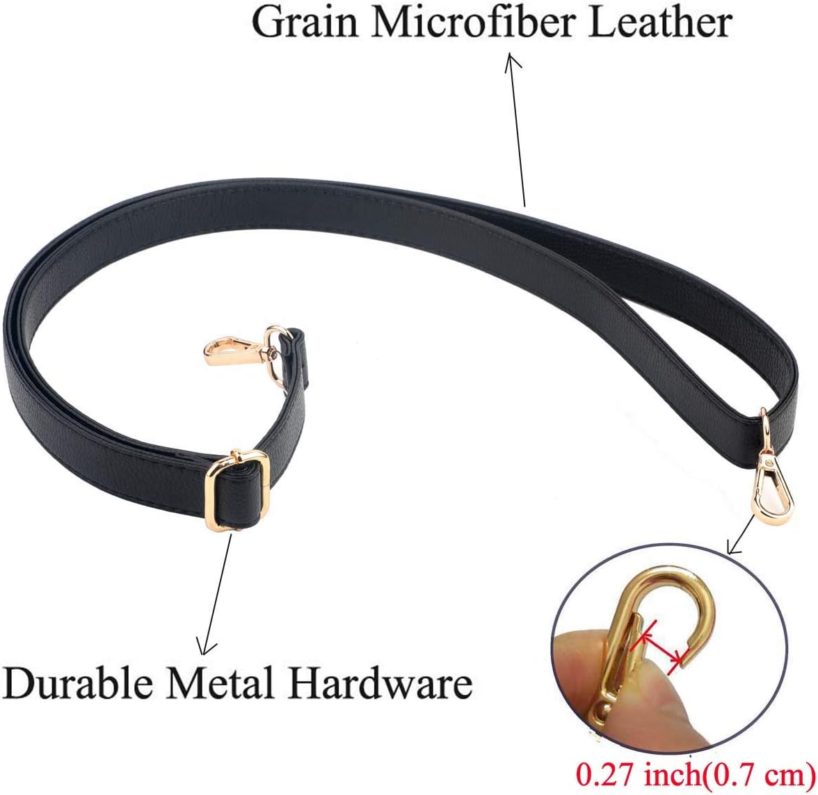 BEAULEGAN Purse Strap Replacement - Full Grain Microfiber Leather - 59 Inch Long Adjustable for Crossbody Shoulder Bag - 1 Inch Wide, Black/Gunmetal