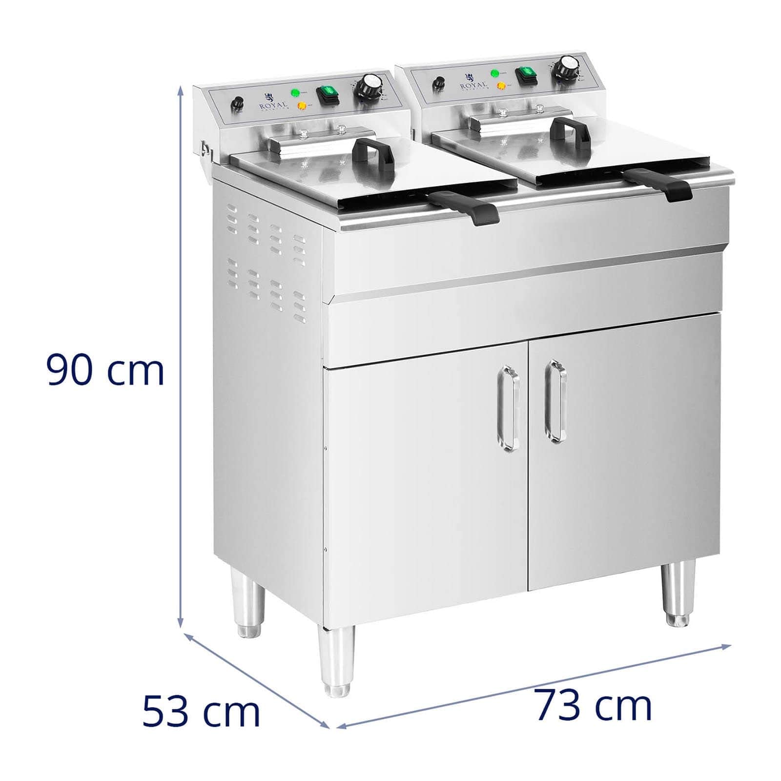Royal Catering Doppel-Elektro-Fritteuse mit Unterschrank 2 x 16 l (2 x 10 l Öl) 10 000 W 400 V Ablasshahn Kaltzone Gastro-Fritteuse