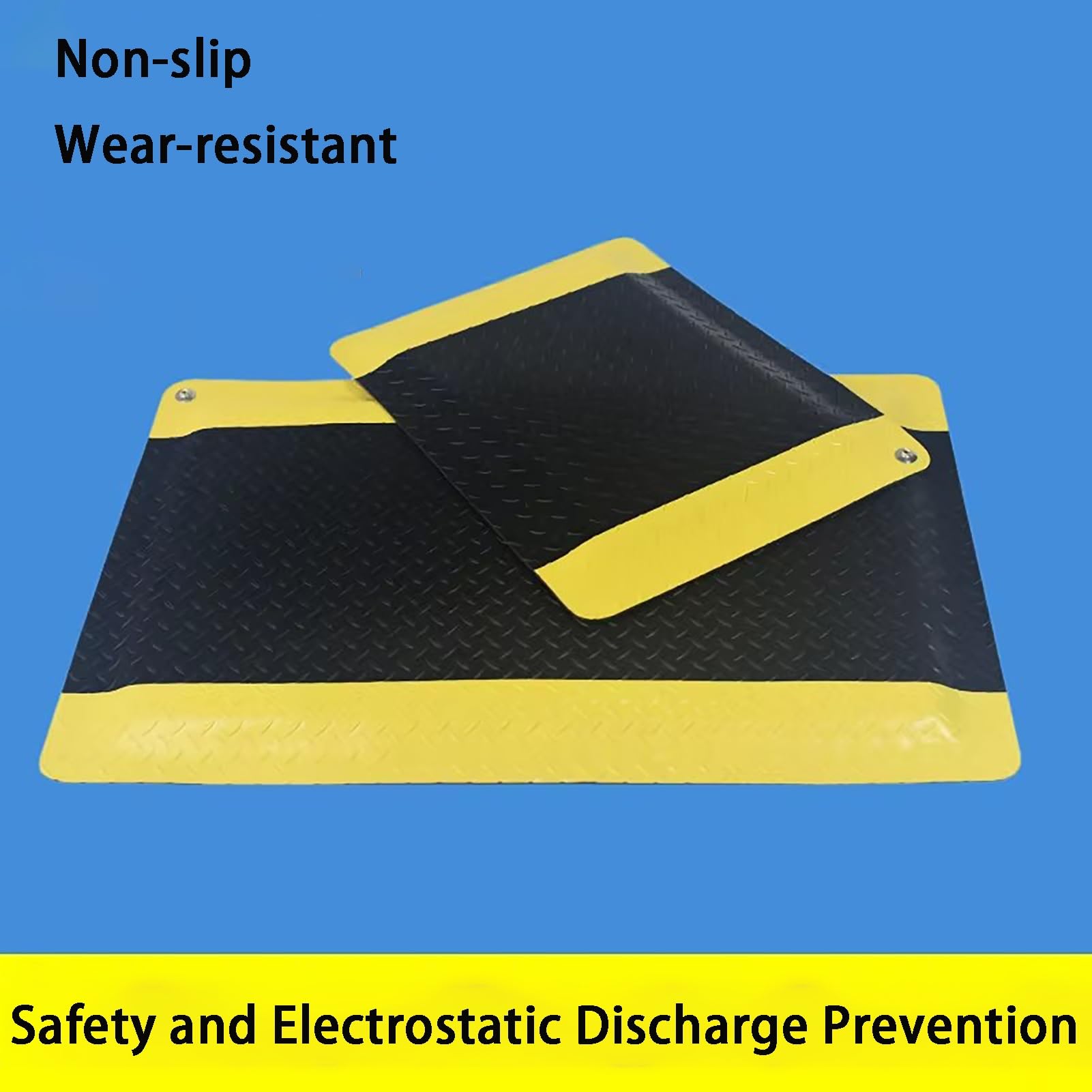 Tappetino antifatica spesso 20 mm con bordo giallo, tappetino ergonomico for uso industriale in ufficio, magazzino(100x100cm/39.4x39.4in)