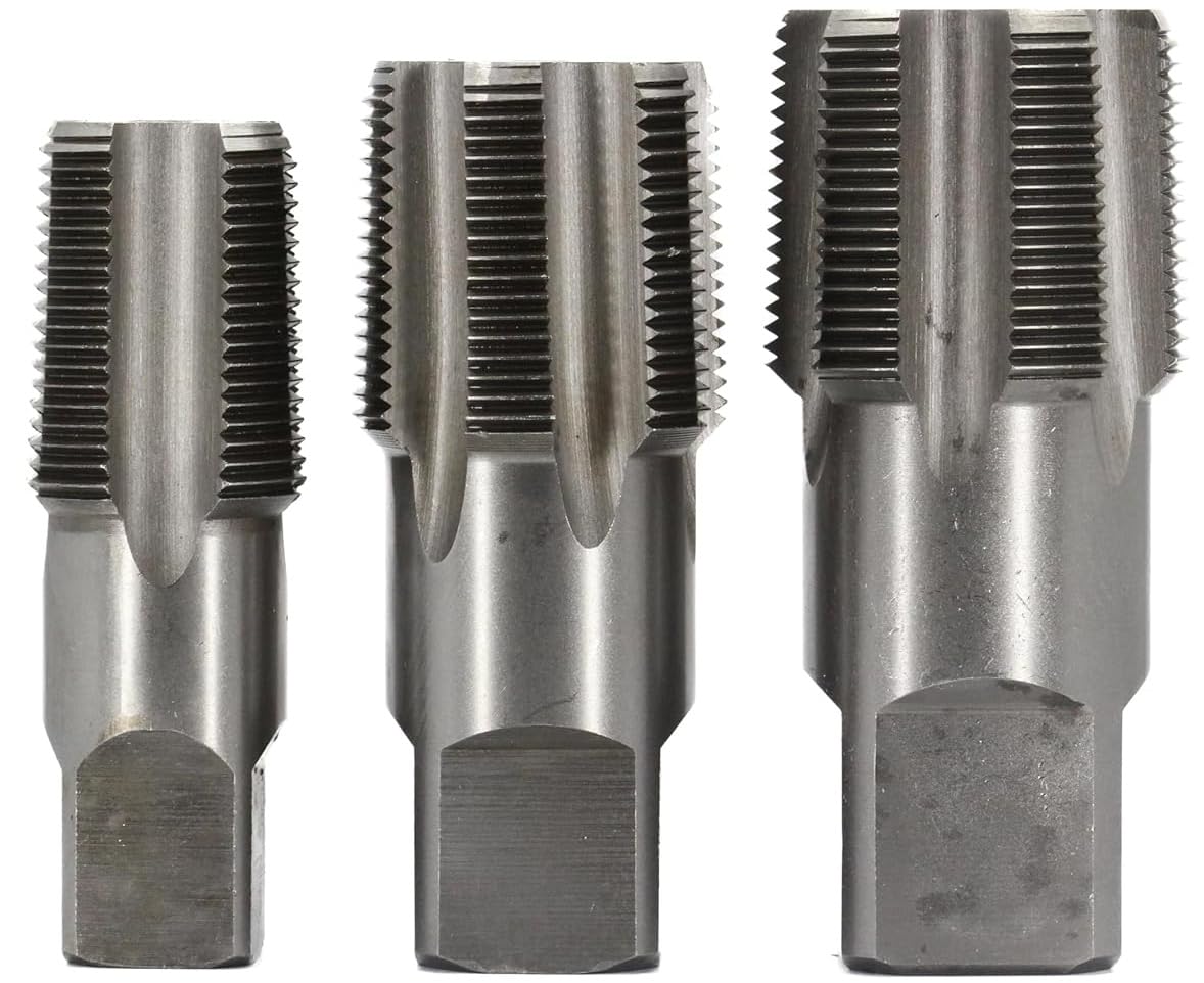 Drill America 3 Piece NPT Pipe Tap Set (1", 1-1/4" and 1-1/2"), Carbon Steel Plumbing Tap Set, Plastic Pouch Case, POU Series