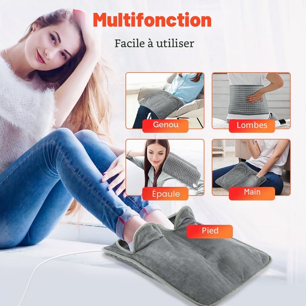 Chauffe-Pieds Electrique 40x40 cm, Coussin Chauffant avec 9 Niveaux de Chauffage & 4 Minuteries, Extinction Automatique, Lavable en Machine, Chauffage Rapide pour Pieds, Dos et Corps Entier