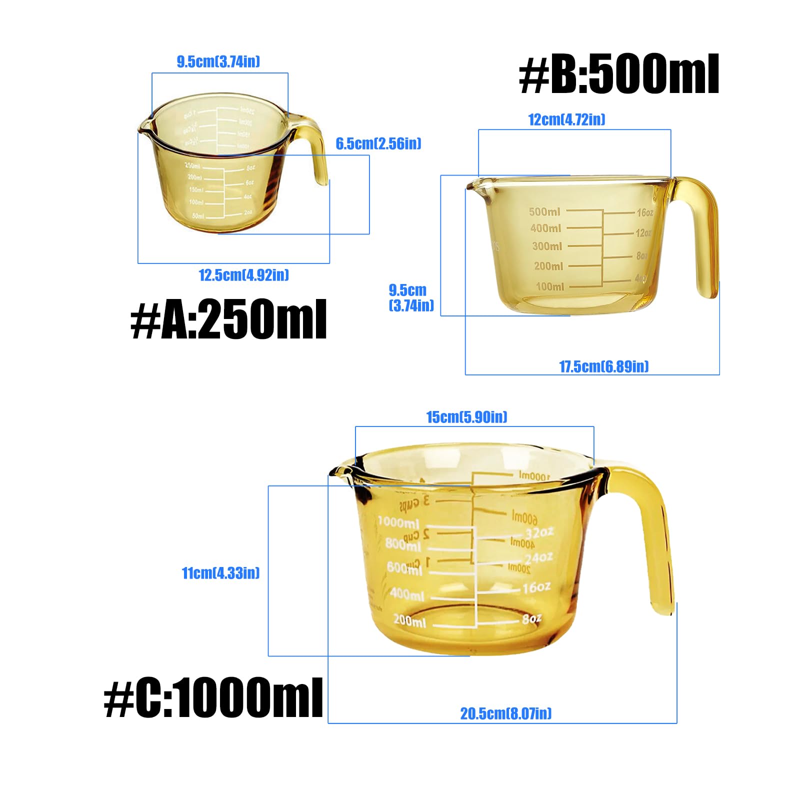 Glas Messbecher mit großem Fassungsvermögen und leicht lesbarer Markierung, perfekt für Rezepte, Milch, Kaffee und Küchenbedarf, hitzebeständiger Messbecher