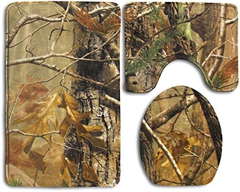 Gotosurf 3 Piece Bath Mat Set Hunting Camo Non Slip Bathroom Mats Contour Toilet Cover Rug