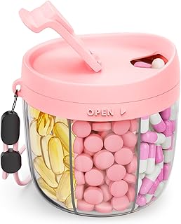 Cute Pill Dispenser with 7 Compartments, Pill Bottle Organizer with Anti-Mix Design, Portable Pill