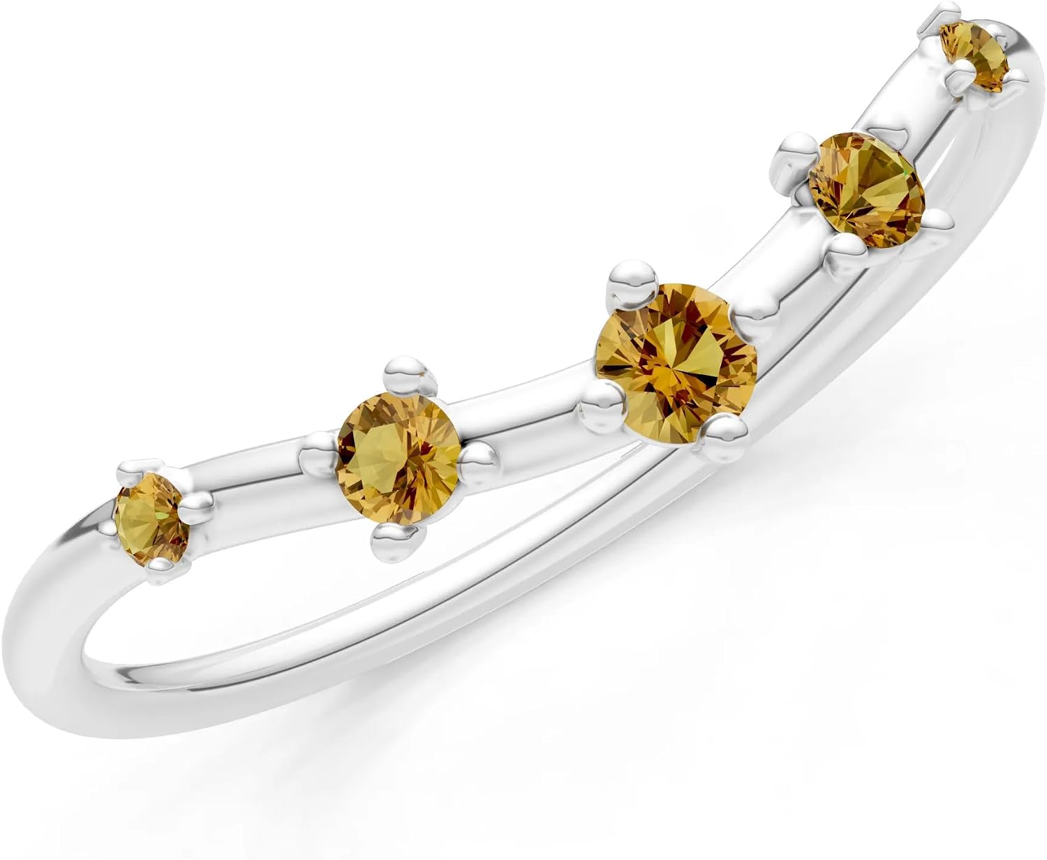 PEORA Round Cut Citrine Stackable Band Available in Solid 10K, 14K or 18K Ring – White, Yellow or Rose Gold