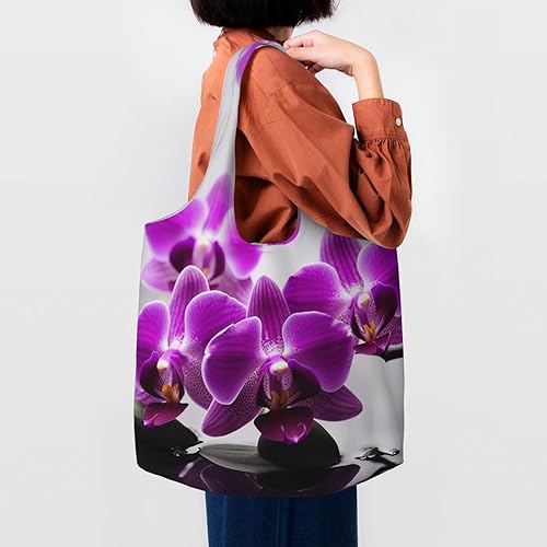 Miniatura 6 de VTCTOASY Bolsas de lona con estampado de orquídeas y mariposas moradas, bolsa de playa grande, bolsa de lona para el hombro, bolsas de compras