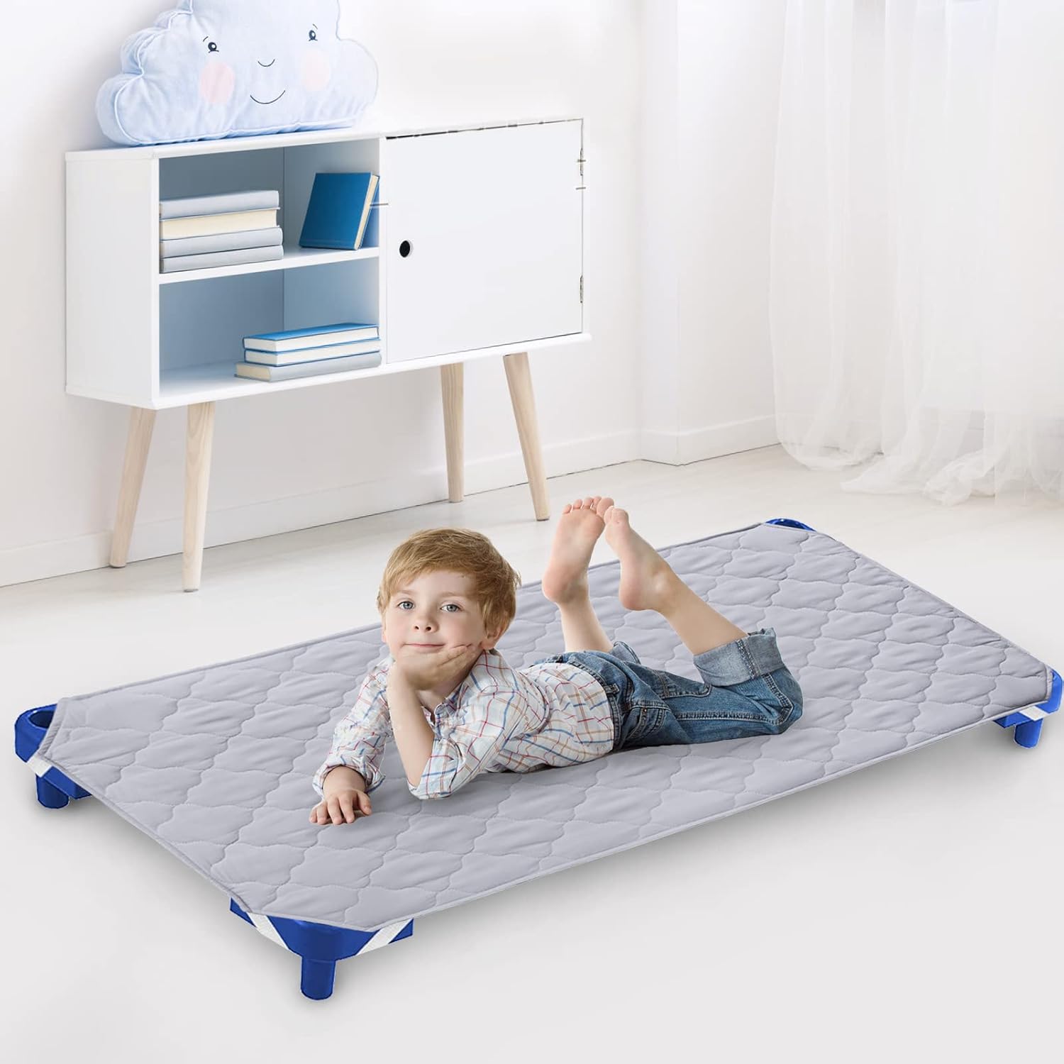 Bilobanbabybedding Grey Cot Sheet 23x51 Inch for Daycare Preschool Cots - Soft Quilted Kids Nap Mat, Breathable Naptime Cover