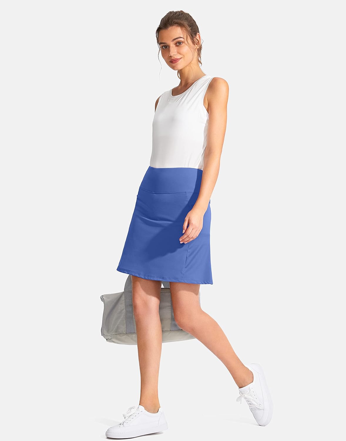 SANTINY 19" Golf Skorts Skirts for Women Zipper Pockets Knee Length Skort Women's High Waist Athletic Tennis Skirt - Image 6