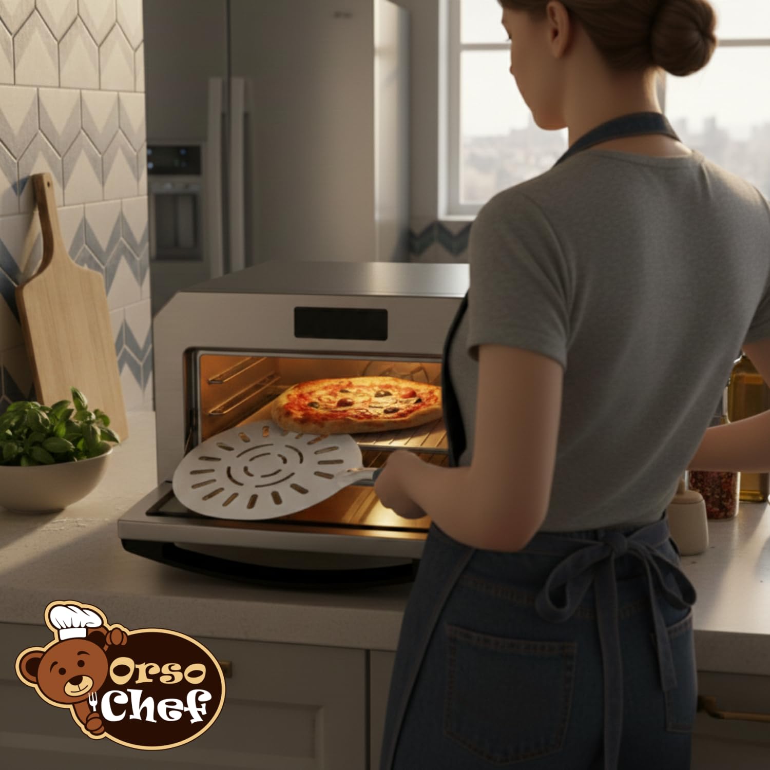 Antech - Pala Pizza Forata in alluminio Anodizzato 30x30 cm con Manico Estensibile + Paletta Ruota Pizza in Alluminio da 25 cm (10 pollici). Per Pizza Pane Crostate - Set di due pale -