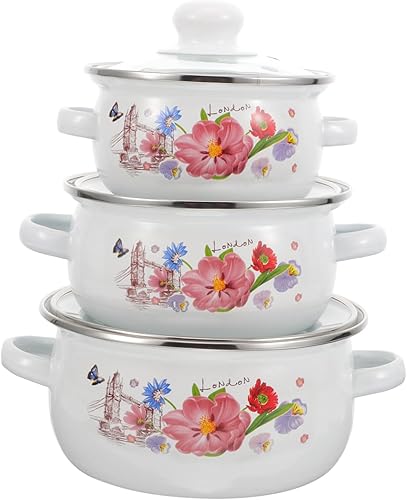 Miniatura 1 de GANAZONO Olla de cocina blanca esmaltada resistente al desgaste, olla de sopa delicada olla de sopa vintage olla de sopa con tapa olla vintage olla