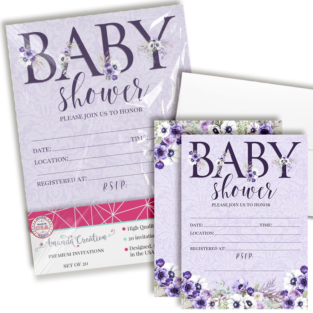 Invitaciones para Baby Shower Amanda Creation 20 tarjetas florales con sobres 8