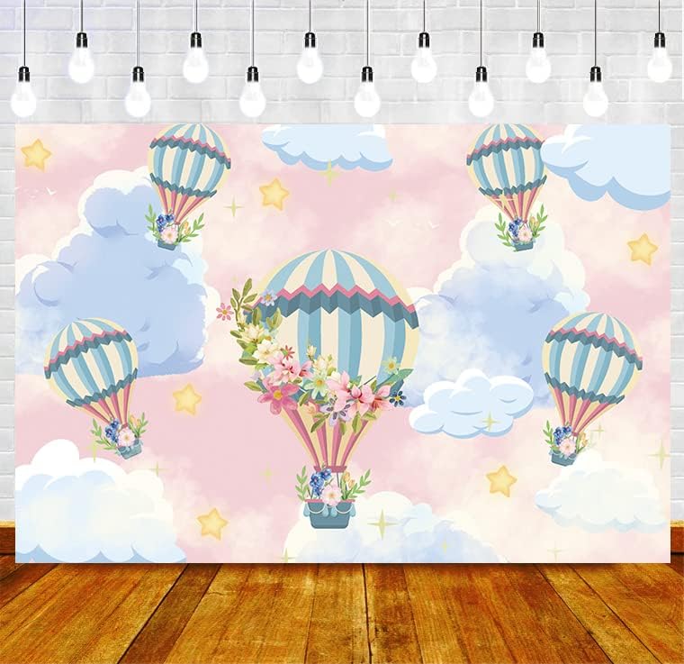 Miniatura 1 de SHRAPHY Fondo temático de globo aerostático de 7 x 5 pies, globo de cielo de ensueño en acuarela, pancarta de nube blanca, fondo de fotografía para