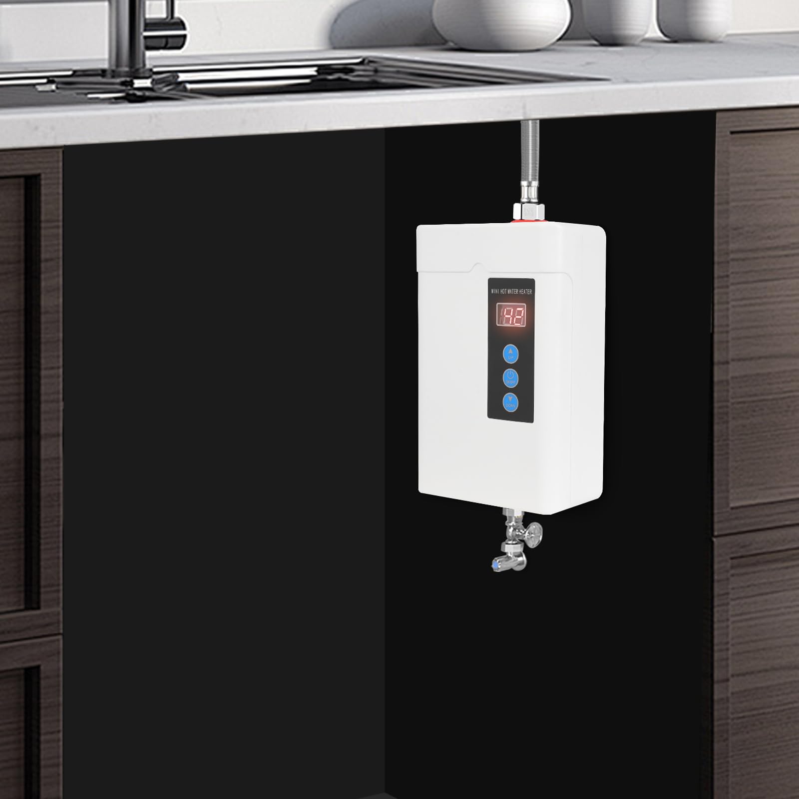 Mini scaldabagno con display a LED, mini scaldabagno senza serbatoio per uso domestico, 220 V, 5000 W, per casa, cucina, sotto il lavello senza spina