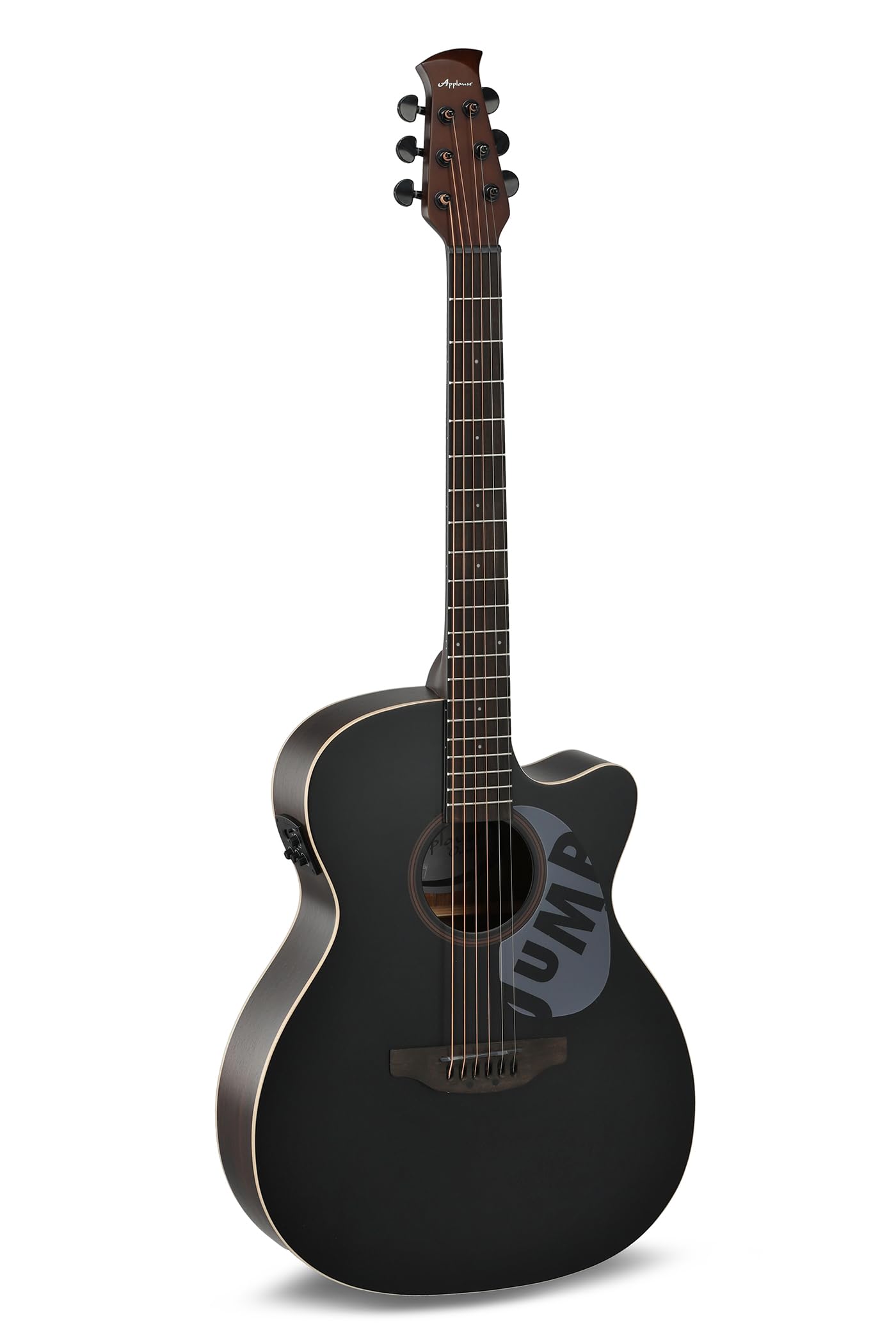 Applause E-Akustikgitarre Jump Dark Matter AEO-69-5S, Decke: massive europäische Fichte, Cut Away, offenporige Mattlackierung palisander, Decke matt schwarz, Preamp mit Stimmgerät, schwarze Mechaniken