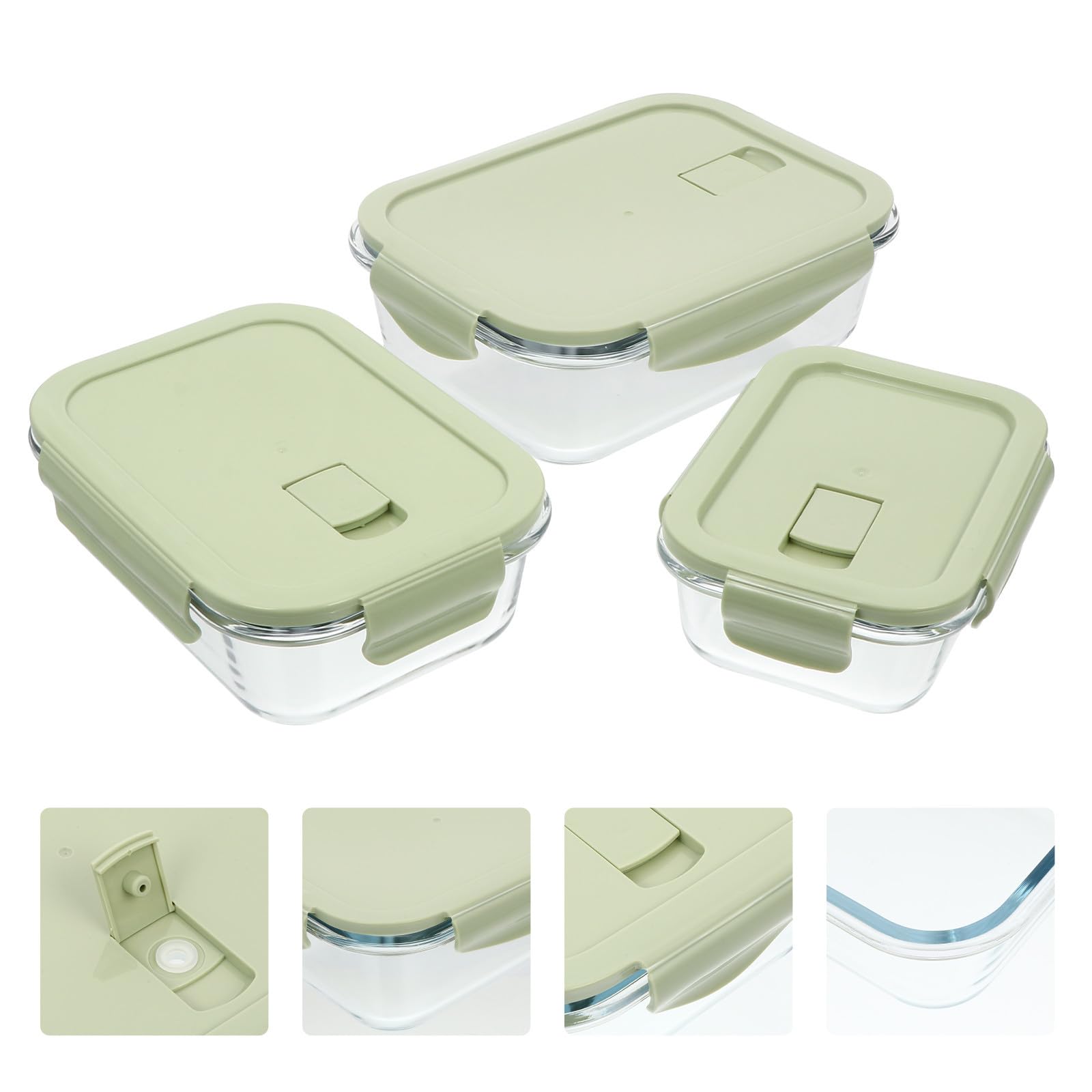 GALPADA 3 Stück Bento Boxen aus Glas und Pp mit Dampfablass und Leicht zu Öffnendem Deckel Wiederverwendbare Brotdosen für Büro und Reise Grün