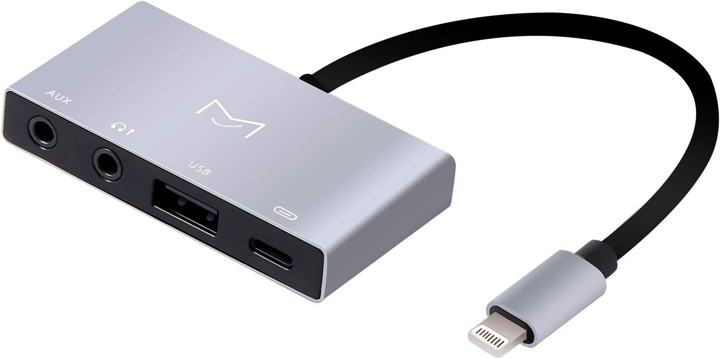 Aux Headphone Jack Audio Adapter，4 in 1 USB Female OTG Cable Adapter with Charging and 3.5mm Headphone Aux Jack Splitter Compatible with iOS Devices