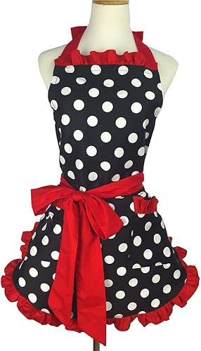 Delantales retro vintage para mujer, delantales de cocina de talla grande con lazos adicionales y bolsillo, 28.3 x 24.4 pulgadas, Rojo -