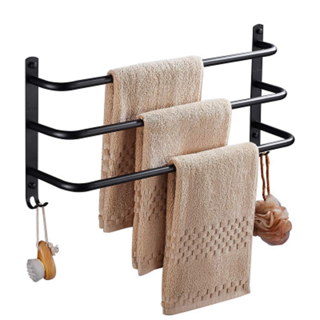 Porte-serviette mural en acier inoxydable noir 304 de 40cm avec double crochet pour la salle de bain