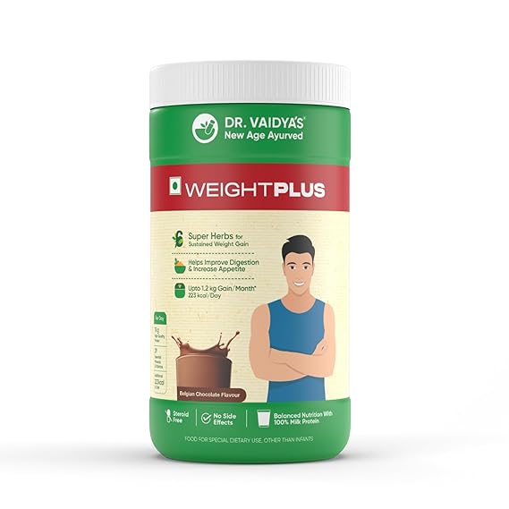 Dr Vaidyas WeightPlus with 6 Super Herbs for Healthy Weight Gain Upto 1.2 Kg/Month, 450g (Pack of 1)