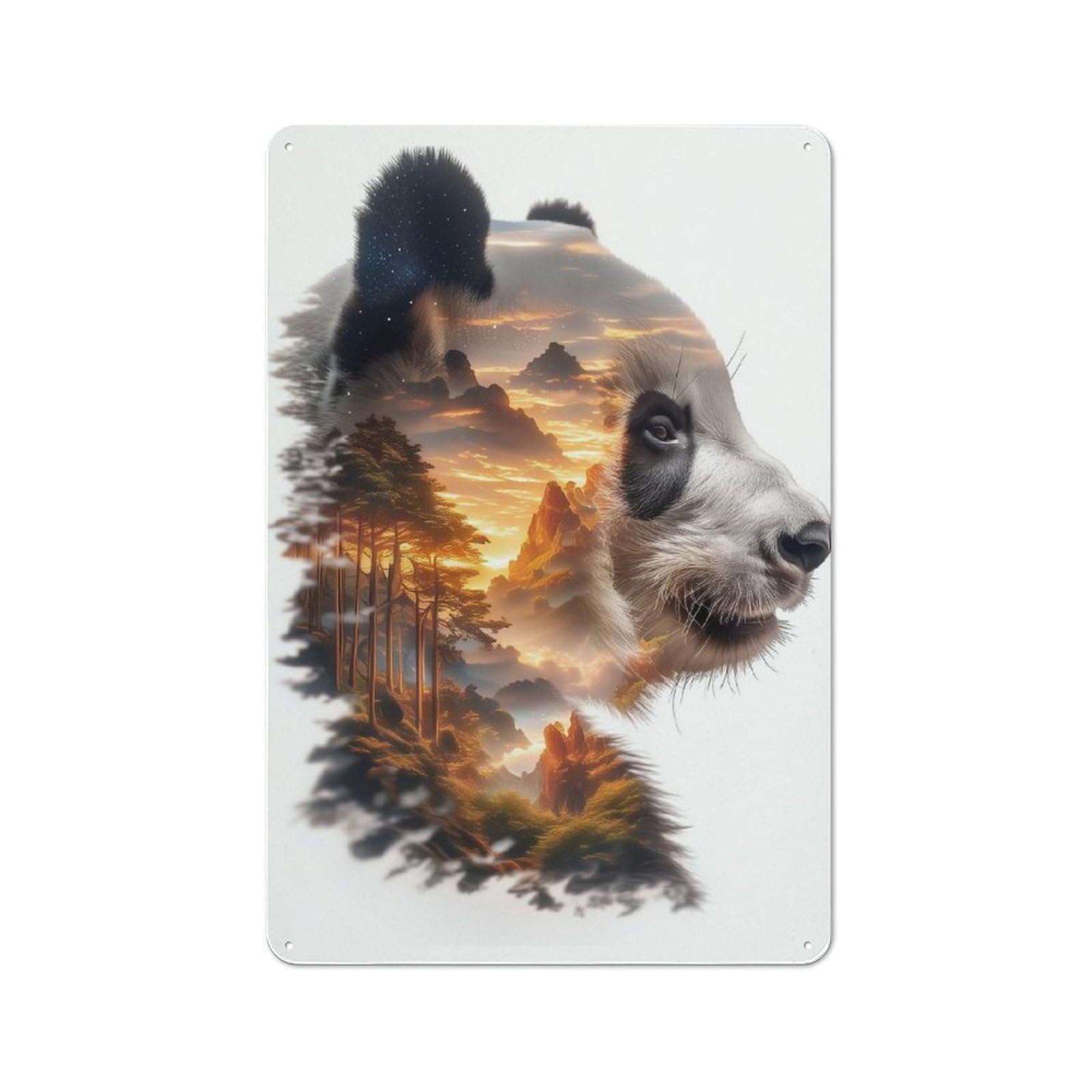 Junmoney Panda Mountain Sunset Rustic Metal Plaque 30X20cm For Hobby Room Or Studio, For Vintage Wall Decor Fans, For Garage And Workshop Walls