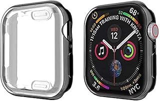 جراب حماية لساعة ابل ووتش سلسلة 4، 40 ملم مطلي بمادة البولي يوريثين الحراري الناعم، رقيق ويشمل الحدّين- اسود، للجنسين