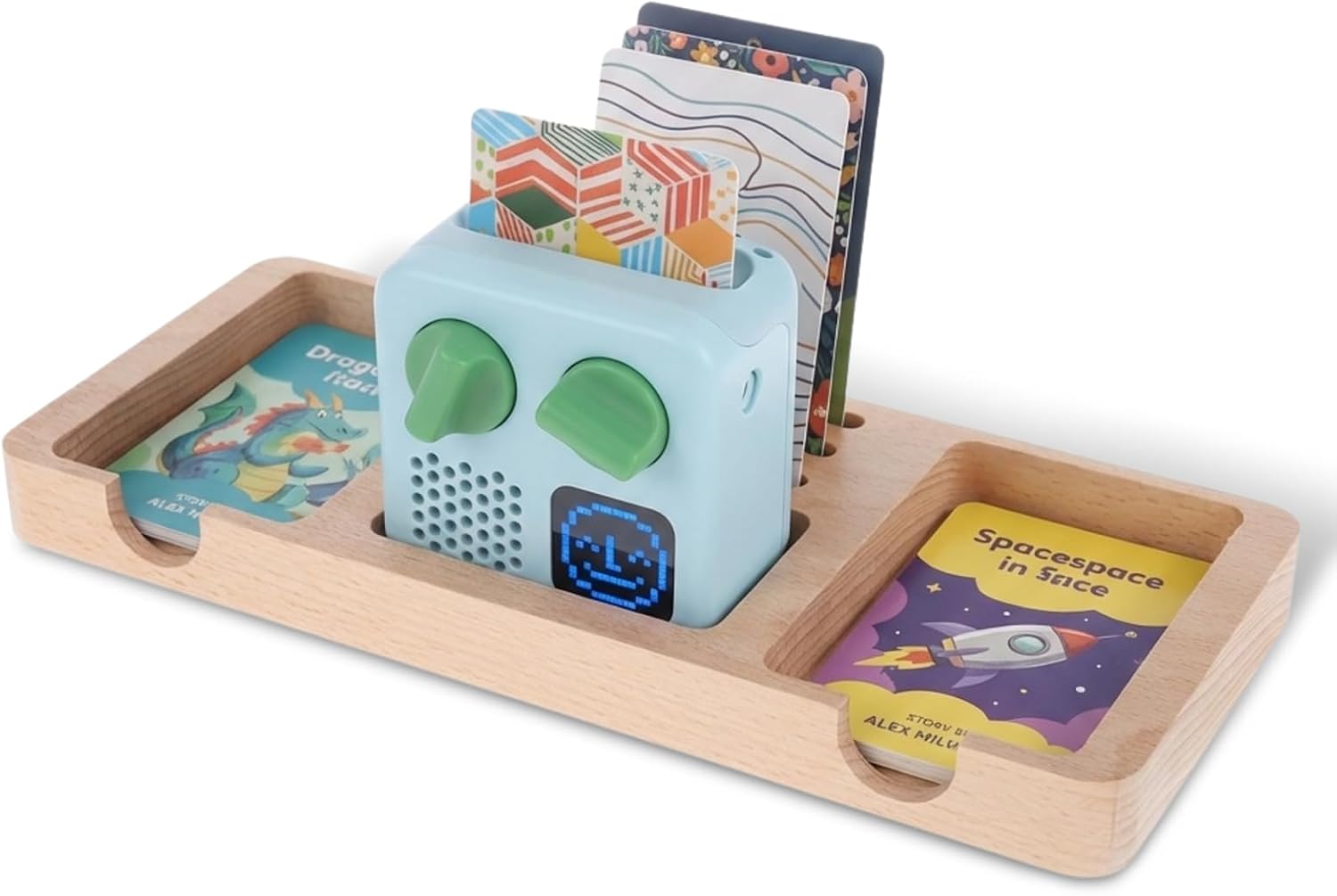 Card Holder Compatible with YOTO Mini Player Storage Box for YOTO Audio Stories Music Player Cards Desktop Organizer Wooden Holder Case Accessories Display Audio Speaker with 5 Slots