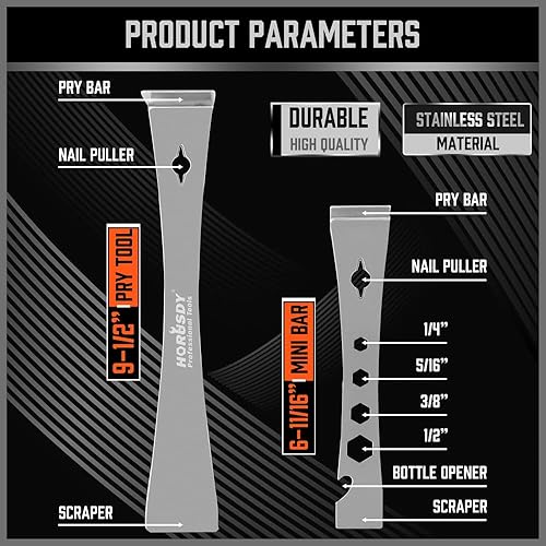 Miniatura 2 de HORUSDY Juego de 2 raspadores de palanca, barras de palanca planas de acero inoxidable con función de destornillador hexagonal, extractor de uñas