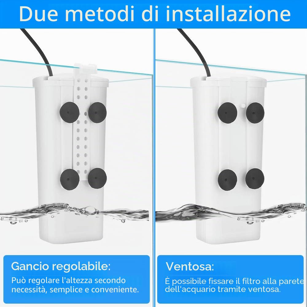 Filtro interno silenzioso per acquario, filtro interno a tartaruga a cascata, filtrazione della pompa di pulizia dell'acqua a basso livello da 3 W per piccolo acquario