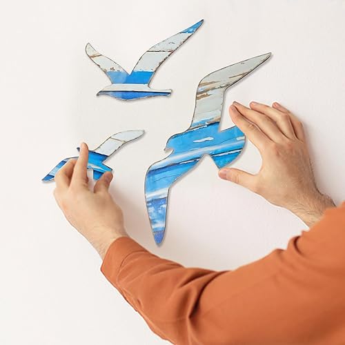 Miniatura 6 de Bagentry 3 piezas de decoración de pared de gaviota de madera náutica, decoración retro con temática de playa costera, decoración de pared