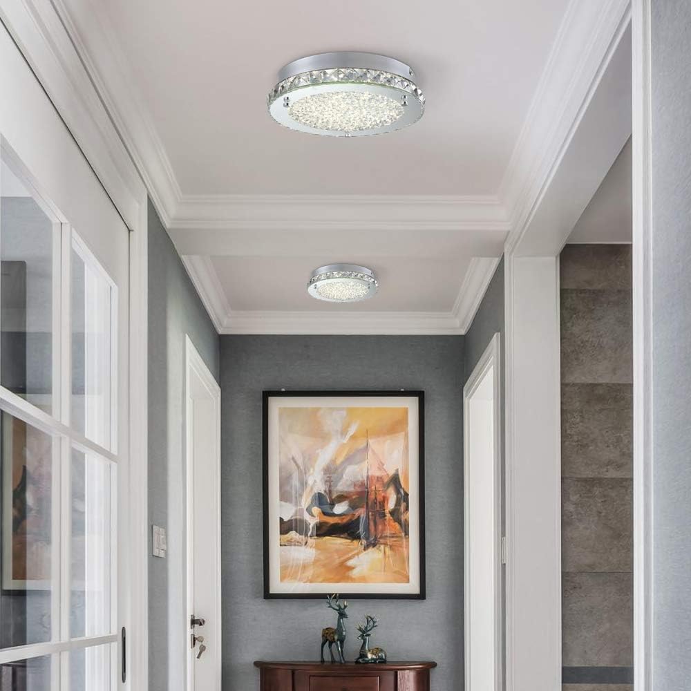 Crystal Chandelier LED Flush Mount Light Fixture Minimalist 11-Inch Ceiling Light Fixture Dimmable Moden Surface Wall Light with 4000K Daylight White 1980LM for Kitchen Island,Bathroom,Bedroom,Hallway - - 