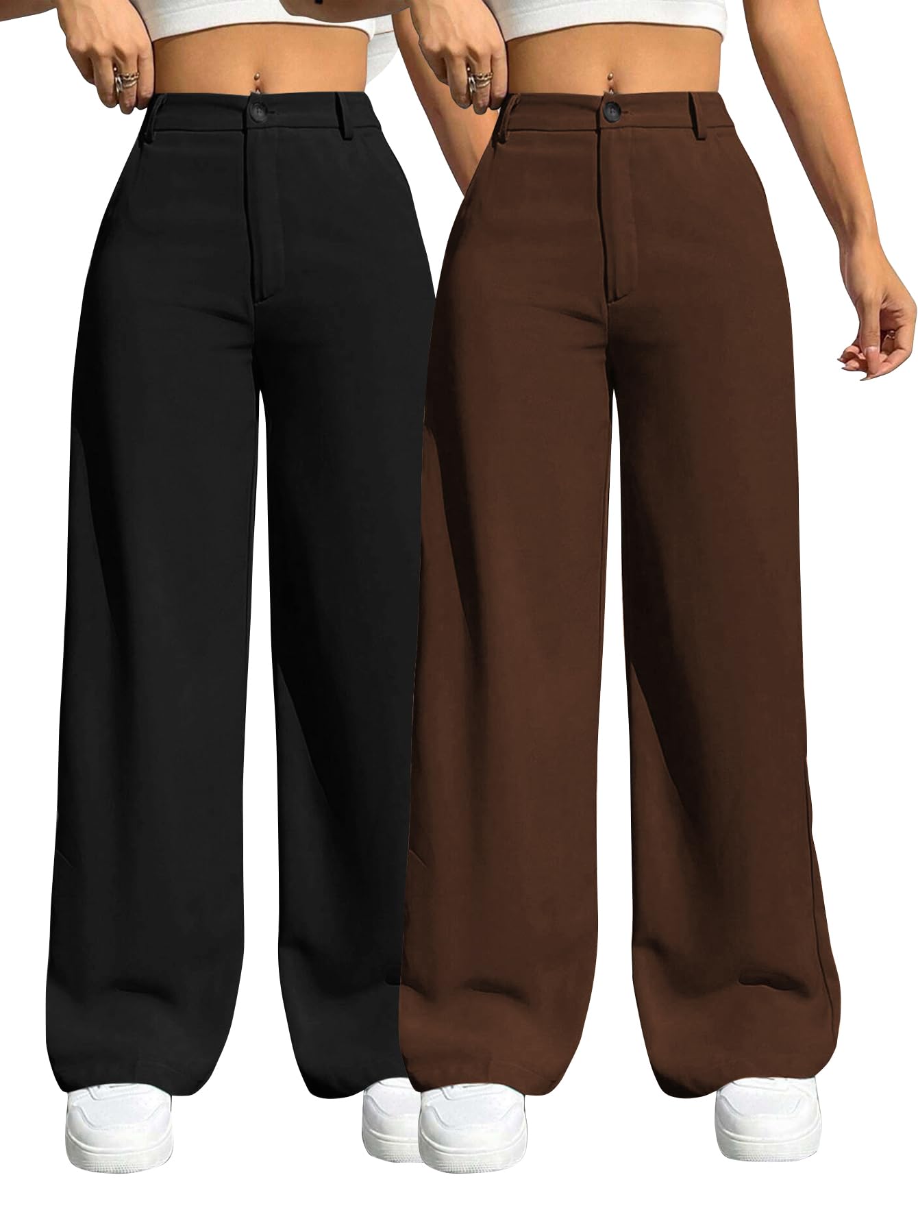 Trousers for Woman Pants Women's Formal Office Korean | Beige Track Pant | Straight | Cotton Spandex Stretchable Trouser | High-Waisted Bottom Wear | Pack of 2 Combo-image-38