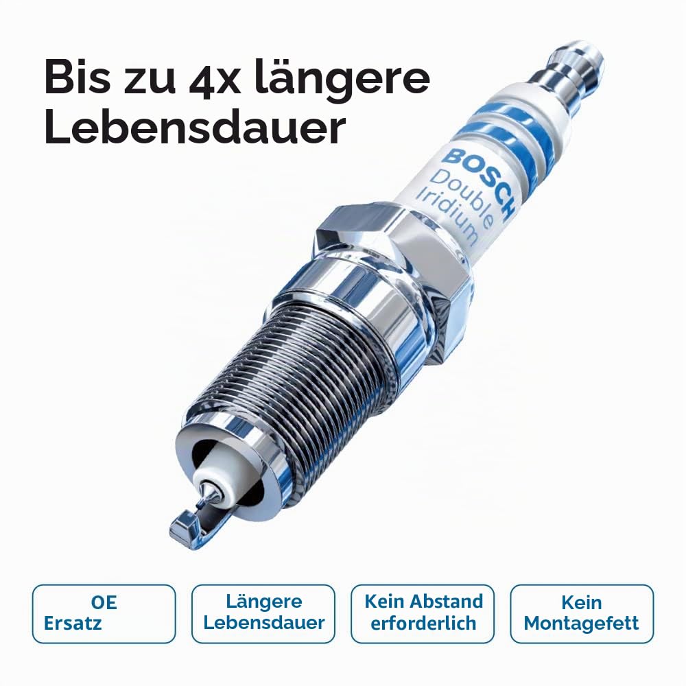 BOSCH 96339 OE Zündkerze mit feinem Draht, Doppel-Iridium, 4 Stück | Fortschrittliche Erstausrüstungstechnologie mit 4-facher Lebensdauer