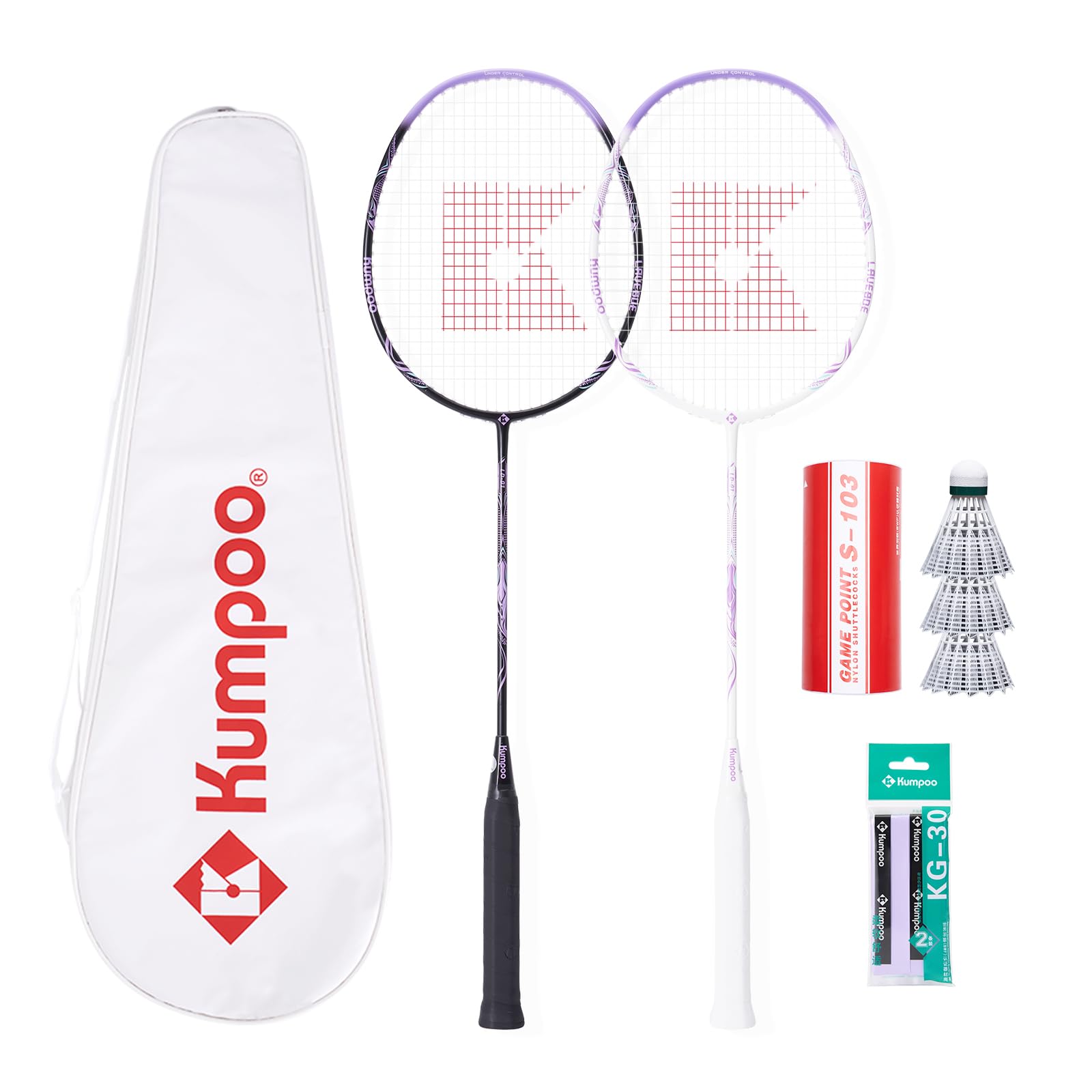 Badminton Racket Set with 2 Carbon Shaft Rackets, 3 Shuttlecocks, 2 Overgrips and 1 Racket Bag - 82g Lightweight 4U Badminton Racquets for 2 Players Outdoor Backyards Games Beginners Adults, LD-01