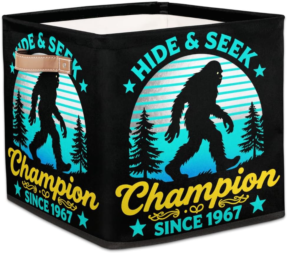 Collapsible Sasquatch Storage Cubes Bins - Bigfoot Foldable Fabric Organizing Baskets Containers for Nursery Home Decor, Shelf, Toys, Books, Closet (Funny Ideal Gift for Bigfoot Lover -43)