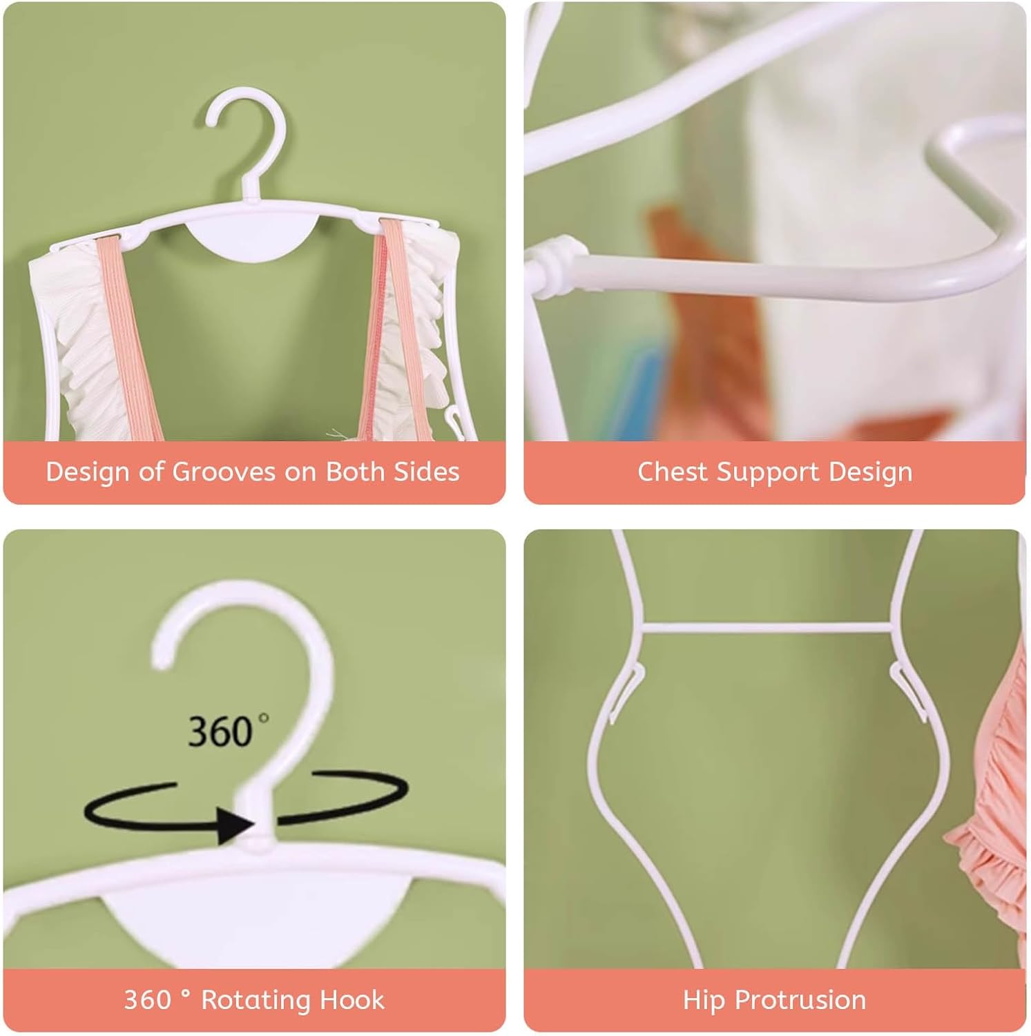 20 Packs Rotating Hook Swimsuit Hangers Body Shape Skirt Hangers for Boutique Shop Windows Bikini White Plastic Hanger for Pajamas Underwear Dresses Robes Female