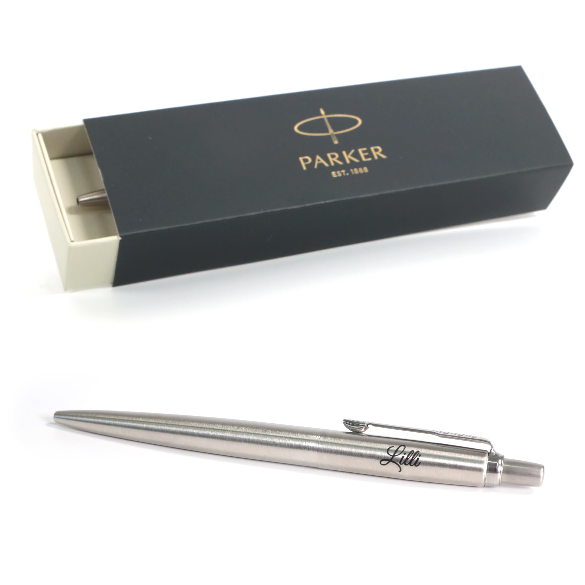 Personalised Parker Jotter Stainless Steel ballpoint pen + Gift Box | Custom Engraved - chrome trim