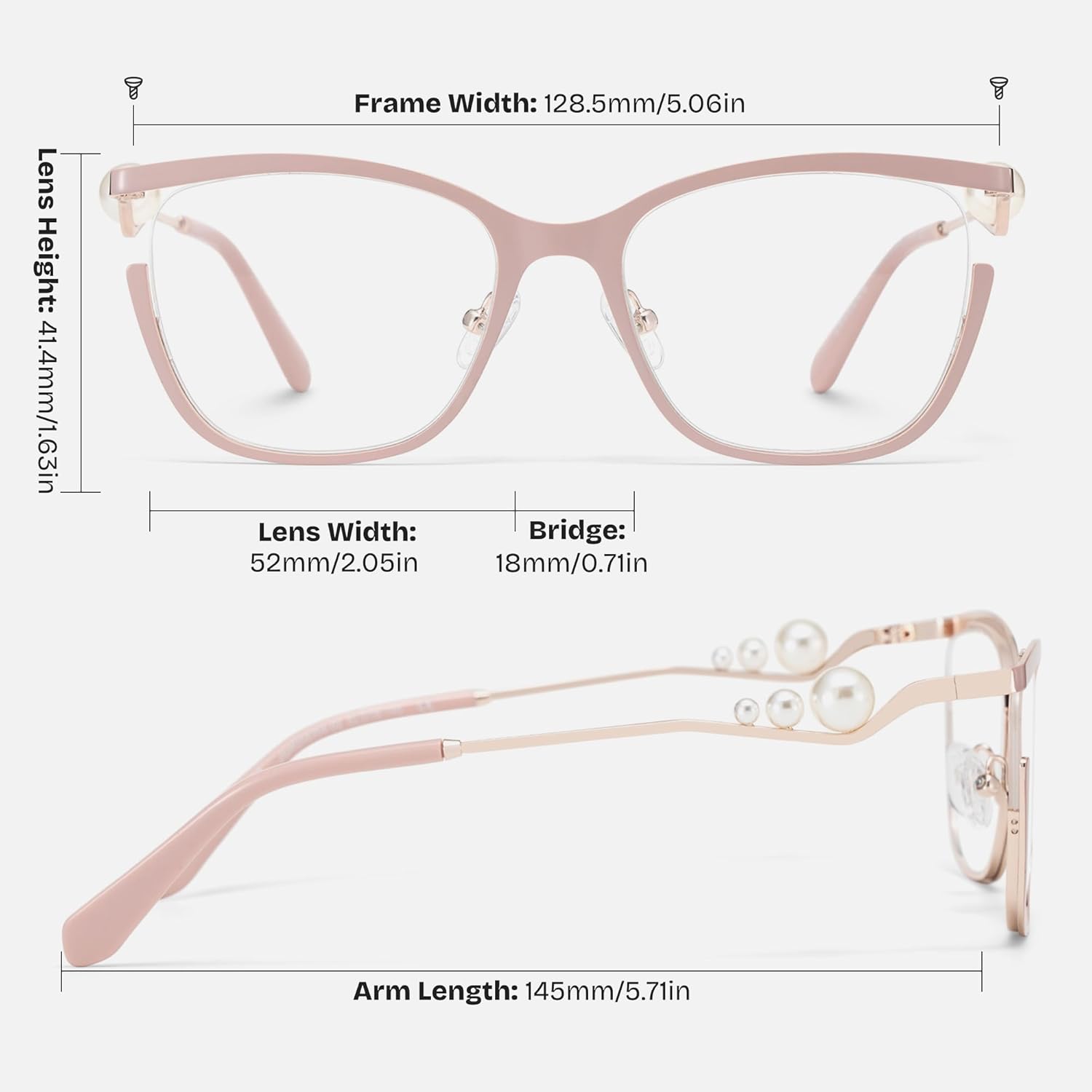 Zeelool Glasses Frames for Women Pearl Blue Light Glasses Fashion Metal Butterfly Eyeglasses Semi Rim Anti Eyestrain Aria Pink Clear Lens image 6 of 8 B0F8BBKXTH