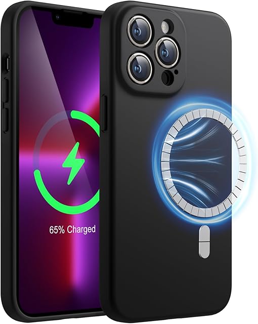 JETech Magnetic Silicone Case for iPhone 13 Pro 6.1-Inch, Compatible with MagSafe, Phone Cover with Camera Lens Full Protection (Black)