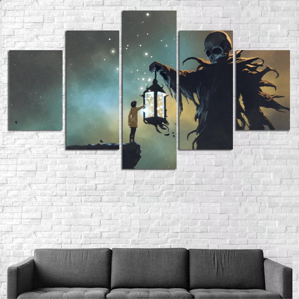 Kunstdrucke 5 Teilig Bilder Leinwand,leinwandbilder 5 teilig wohnzimmer dekoration,5 Teilig Wanddekoration Spiel Science-Fiction,Bild Bilder auf Leinwand 5 teilig Poster,Sammle kleine Sterne,100x55cm