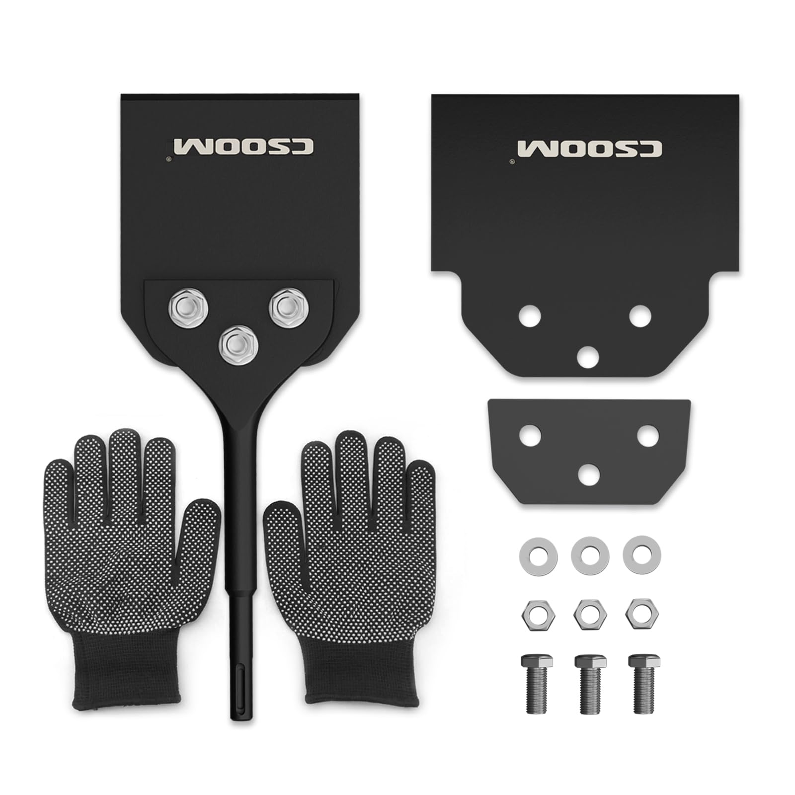 CSOOM SDS plus Burin à Spatule 250 x 100mm avec lame de rechange 125mm, vis et une paire de gants antidérapants gratuits - Grattoir pour sol pour enlever la colle à plancher