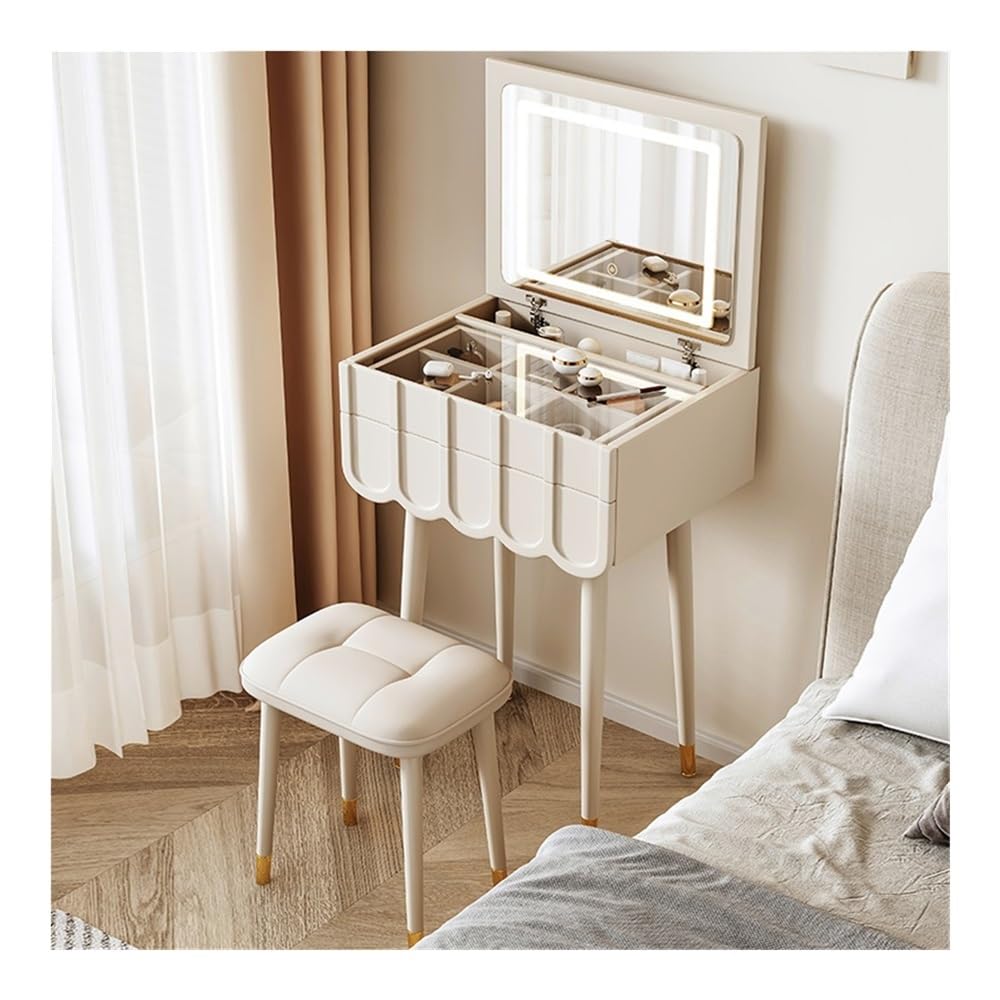 CGCSYZ Vanity Desk Wooden Dressing Table Set with Flip-Up Mirror & Stool - Elegant Makeup Vanity Desk & Space-Saving Bedroom Furniture Makeup Dressing Table (White)