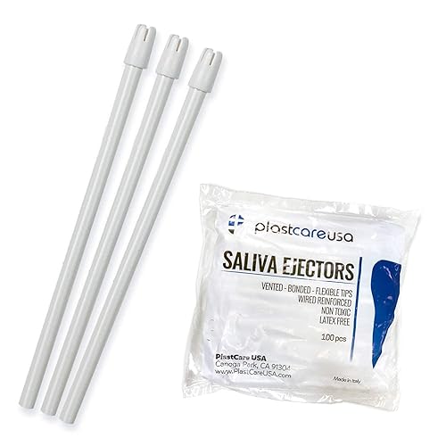 Miniatura 7 de 100 eyectores de saliva dentales desechables, puntas de succión de evacuación sin látex de grado médico, tubo blanco flexible con punta blanca