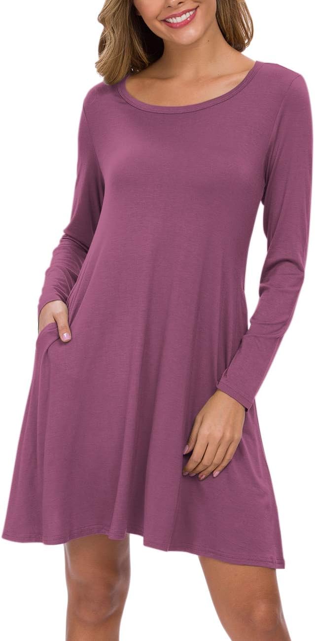 AUSELILY Women's Long Sleeve Casual Swing T-Shirt Dresses with Pockets - Image 3
