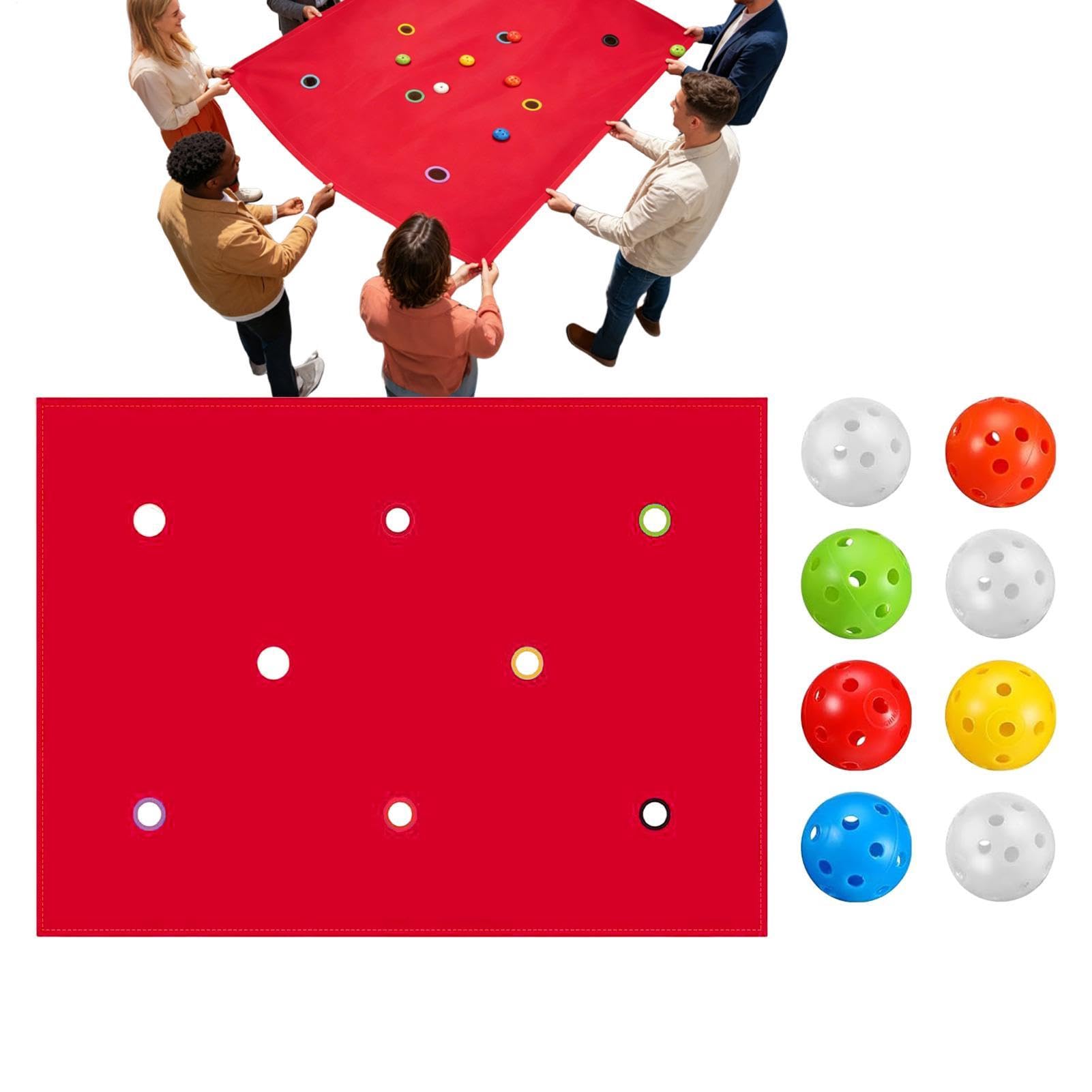Team Games Lochplane – interaktive Gruppenaktivität, 200 x 145 cm großes Spielfeld aus Stoff, 8 Mehrfarbig abgestimmte Balancierbälle, gewebte Polyesterplane – für Parkspielplätze