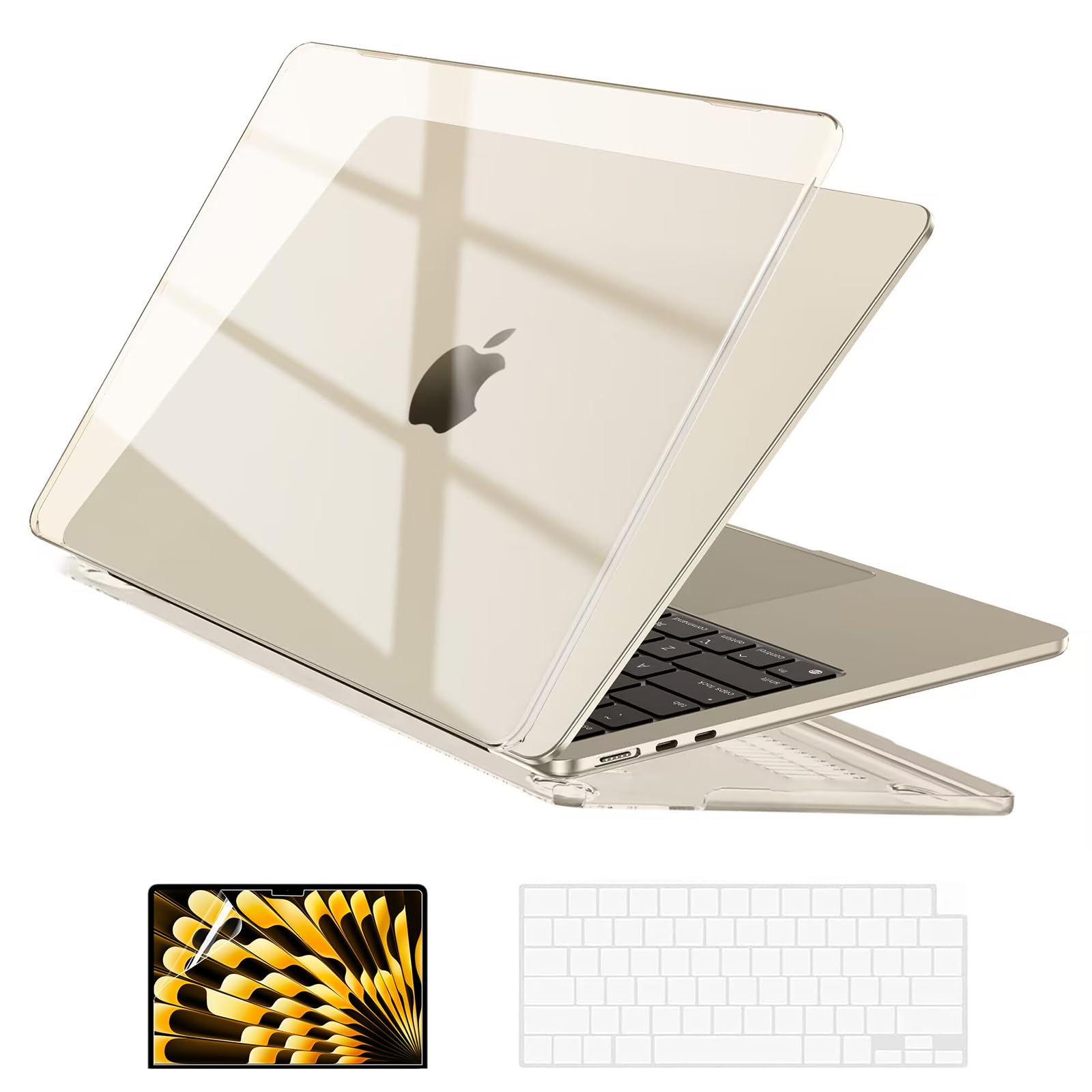 EooCoo Case Compatible with MacBook Air 15 inch 2024 2023 Release M3 A3114 M2 A2941 Liquid Retina Display, Plastic Hard Shell Case + Keyboard Cover + Screen Protector, Crystal Starlight